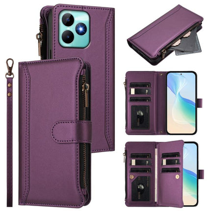 Magnetic Closure 9 Card Slots Zipper Leather Case with Hand Strap, For Realme GT 6 5G Global / GT 6T 5G Global, For Realme C67 4G Global / 12 Lite 4G Global, For Realme 12 Pro 5G Global / P1 Pro 5G, For Realme C53 4G Global / C51 4G