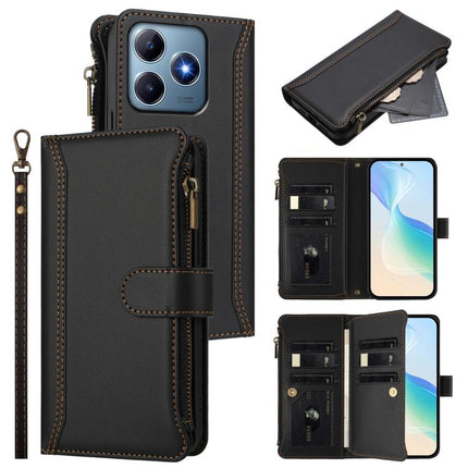 Magnetic Closure 9 Card Slots Zipper Leather Case with Hand Strap, For Realme GT7 Pro 5G / GT7 Pro Racing, For Realme C63 5G Global, For Realme 12 5G Global / 12X 5G Global, For Realme C63 4G Global / Narzo N63 4G