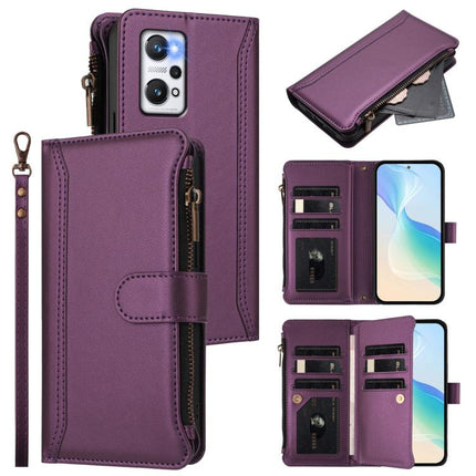 Magnetic Closure 9 Card Slots Zipper Leather Case with Hand Strap, For Realme C30 4G / Narzo 50i Prime / C30S, For Realme GT NEO 3T, For Realme 9 Pro+ 5G / Narzo 50 Pro, For Realme GT Neo3