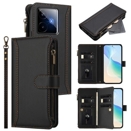 Magnetic Closure 9 Card Slots Zipper Leather Case with Hand Strap, For Realme 15T 5G Global, For Realme 15 / 15 Pro 5G Global, For Realme C71 4G Global, For Realme GT7