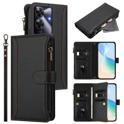 Magnetic Closure 9 Card Slots Zipper Leather Case with Hand Strap, For Realme Note 60 4G Global / Narzo N63 4G, For Realme 13+ 5G Global, For Realme 13 4G Global / P1 5G Global, For Realme 13 Pro 5G Global