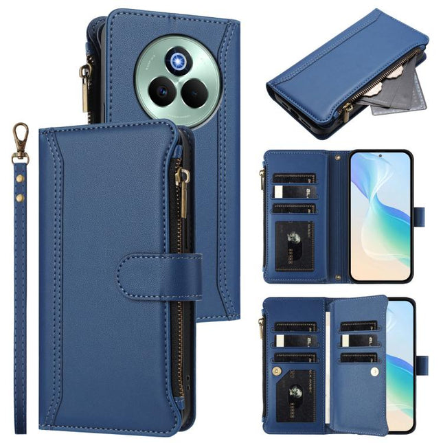 Magnetic Closure 9 Card Slots Zipper Leather Case with Hand Strap, For Realme P3 Pro 5G  Global, For Realme 14 Pro+ 5G, For Realme 14 Pro 5G India, For Realme C75 4G Global / 14x 5G Global