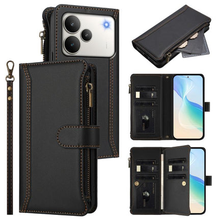 Magnetic Closure 9 Card Slots Zipper Leather Case with Hand Strap, For Realme C71 4G India, For Realme C85 5G / 15x 5G India, For Realme P4 Pro 5G, For Realme P4 5G