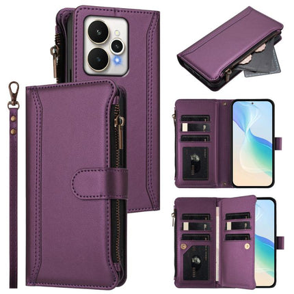 Magnetic Closure 9 Card Slots Zipper Leather Case with Hand Strap, For Realme 15T 5G Global, For Realme 15 / 15 Pro 5G Global, For Realme C71 4G Global, For Realme GT7