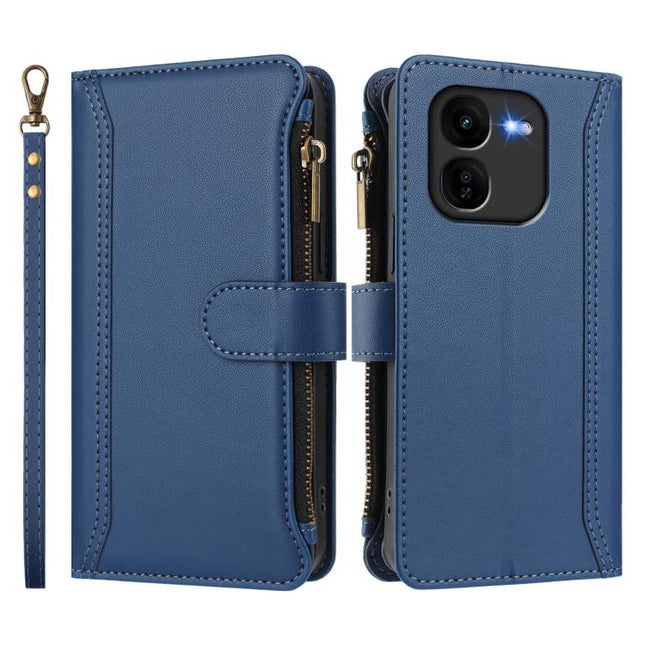 Magnetic Closure 9 Card Slots Zipper Leather Case with Hand Strap, For vivo iQOO Z9X, For vivo Y20 / Y20i / Y20S / Y11S, For vivo iQOO Z9 5G / Z9 Turbo 5G, For vivo V30 5G Global
