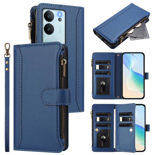 Magnetic Closure 9 Card Slots Zipper Leather Case with Hand Strap, For vivo V29E 5G Global / V30 Lite 5G Global, For vivo Y17S 4G Global, For vivo X100 5G, For vivo V29 5G Global