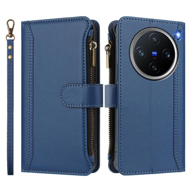 Magnetic Closure 9 Card Slots Zipper Leather Case with Hand Strap, For vivo X200 Pro mini, For vivo X200 Pro 5G, For vivo V40E 5G india / iQOO Z9s 5G, For vivo V40 5G Global / V40 Pro 5G Global