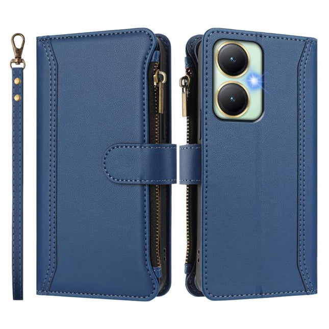 Magnetic Closure 9 Card Slots Zipper Leather Case with Hand Strap, For vivo Y27 4G 2023, For vivo Y02A 4G / Y02 4G / Y11 2023 / Y02T, For vivo V27 5G Global / V27 Pro 5G Global, For vivo V27E 4G Global / T2 4G Global