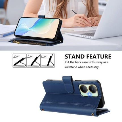 Magnetic Closure 9 Card Slots Zipper Leather Case with Hand Strap, For vivo Y27 4G 2023, For vivo Y02A 4G / Y02 4G / Y11 2023 / Y02T, For vivo V27 5G Global / V27 Pro 5G Global, For vivo V27E 4G Global / T2 4G Global