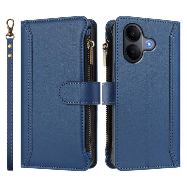 Magnetic Closure 9 Card Slots Zipper Leather Case with Hand Strap, For vivo V60 Lite 5G Global, For vivo Y400 4G, For vivo X200S 5G, For vivo V50 Lite 5G Global / V50 Lite 4G