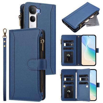 Magnetic Closure 9 Card Slots Zipper Leather Case with Hand Strap, For vivo V60 Lite 5G Global, For vivo Y400 4G, For vivo X200S 5G, For vivo V50 Lite 5G Global / V50 Lite 4G