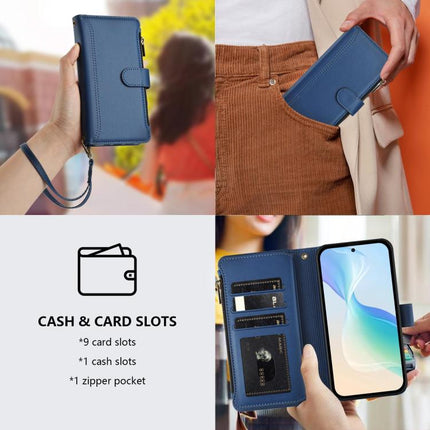 Magnetic Closure 9 Card Slots Zipper Leather Case with Hand Strap, For vivo X300 Ultra, For vivo X300 Pro, For vivo X300, For vivo Y31 5G Global