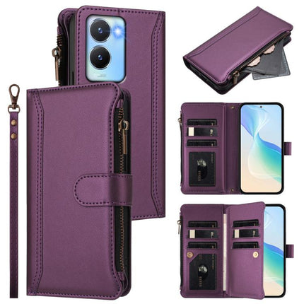 Magnetic Closure 9 Card Slots Zipper Leather Case with Hand Strap, For vivo Y100A 5G Global, For vivo Y56 5G Global / Y16 4G Global, For vivo Y72 5G / iQOO Z3 / Y52 5G, For vivo Y55S 2023 5G / Y55 5G Global