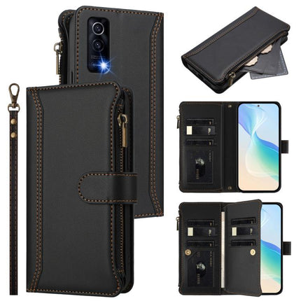 Magnetic Closure 9 Card Slots Zipper Leather Case with Hand Strap, For vivo Y100A 5G Global, For vivo Y56 5G Global / Y16 4G Global, For vivo Y72 5G / iQOO Z3 / Y52 5G, For vivo Y55S 2023 5G / Y55 5G Global