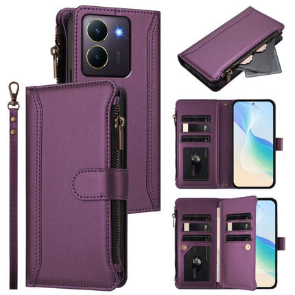 Magnetic Closure 9 Card Slots Zipper Leather Case with Hand Strap, For vivo Y300 5G Global, For vivo Y200E 5G Global / V40 SE 5G, For vivo Y36 4G Global / Y27S 4G Global, For vivo Y78+ 5G Global / V29 Lite