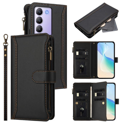 Magnetic Closure 9 Card Slots Zipper Leather Case with Hand Strap, For vivo Y300 5G Global, For vivo Y200E 5G Global / V40 SE 5G, For vivo Y36 4G Global / Y27S 4G Global, For vivo Y78+ 5G Global / V29 Lite