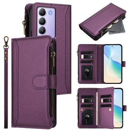 Magnetic Closure 9 Card Slots Zipper Leather Case with Hand Strap, For vivo Y300 5G Global, For vivo Y200E 5G Global / V40 SE 5G, For vivo Y36 4G Global / Y27S 4G Global, For vivo Y78+ 5G Global / V29 Lite