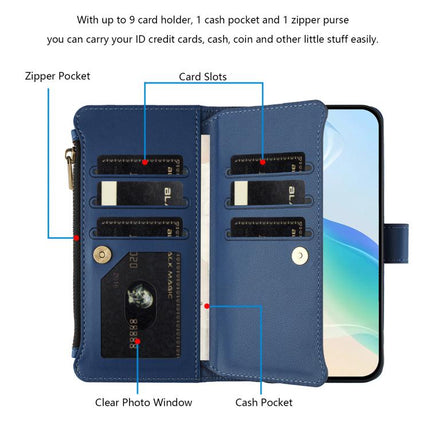 Magnetic Closure 9 Card Slots Zipper Leather Case with Hand Strap, For vivo Y300 5G Global, For vivo Y200E 5G Global / V40 SE 5G, For vivo Y36 4G Global / Y27S 4G Global, For vivo Y78+ 5G Global / V29 Lite