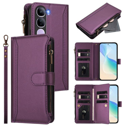 Magnetic Closure 9 Card Slots Zipper Leather Case with Hand Strap, For vivo Y300 5G Global, For vivo Y200E 5G Global / V40 SE 5G, For vivo Y36 4G Global / Y27S 4G Global, For vivo Y78+ 5G Global / V29 Lite