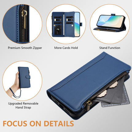 Magnetic Closure 9 Card Slots Zipper Leather Case with Hand Strap, For vivo Y400 5G Global, For vivo V60 5G Global, For vivo S30 Pro mini, For vivo S30
