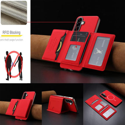 Solid Color Horizontal Magnetic Card Bag RFID MagSafe Phone Case, For Samsung Galaxy A25, For Samsung Galaxy A55