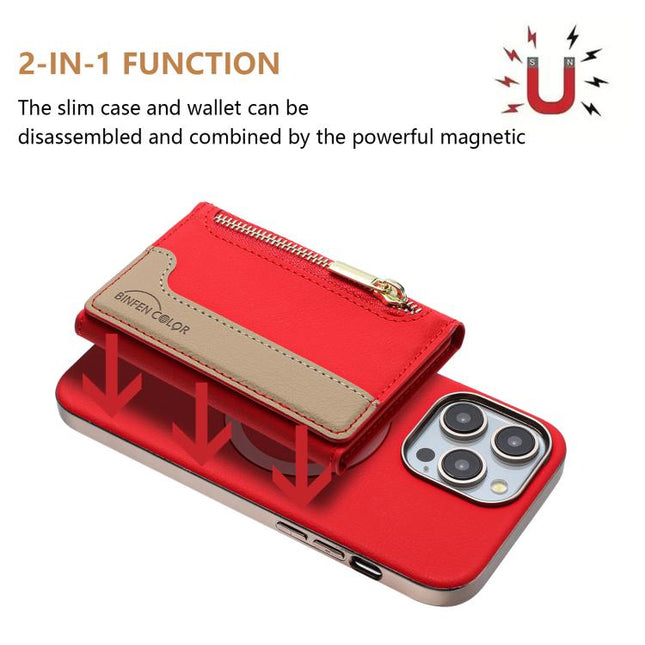 Zipper Horizontal Magnetic Card Bag RFID MagSafe Phone Case, For iPhone 16 Pro Max, For iPhone 16 Pro, For iPhone 16 Plus, For iPhone 16