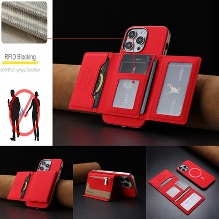 Zipper Horizontal Magnetic Card Bag RFID MagSafe Phone Case, For iPhone 16 Pro Max, For iPhone 16 Pro, For iPhone 16 Plus, For iPhone 16