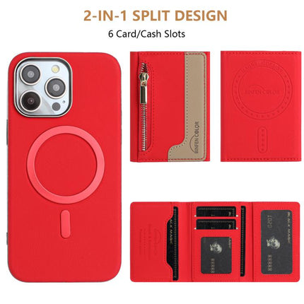 Zipper Horizontal Magnetic Card Bag RFID MagSafe Phone Case, For iPhone 15 Pro Max, For iPhone 15 Pro, For iPhone 15 Plus, For iPhone 15