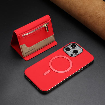 Zipper Horizontal Magnetic Card Bag RFID MagSafe Phone Case, For iPhone 15 Pro Max, For iPhone 15 Pro, For iPhone 15 Plus, For iPhone 15