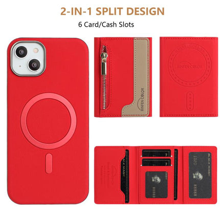 Zipper Horizontal Magnetic Card Bag RFID MagSafe Phone Case, For iPhone 14 Plus, For iPhone 14, For iPhone 14 Pro, For iPhone 14 Pro Max