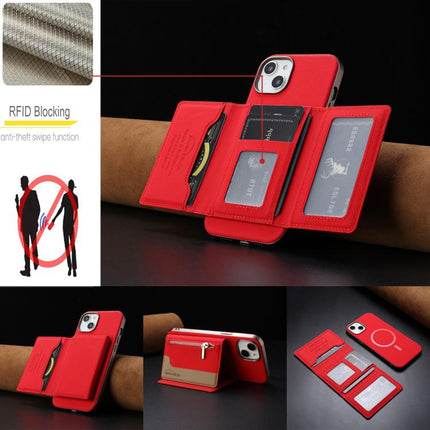 Zipper Horizontal Magnetic Card Bag RFID MagSafe Phone Case, For iPhone 14 Plus, For iPhone 14, For iPhone 14 Pro, For iPhone 14 Pro Max