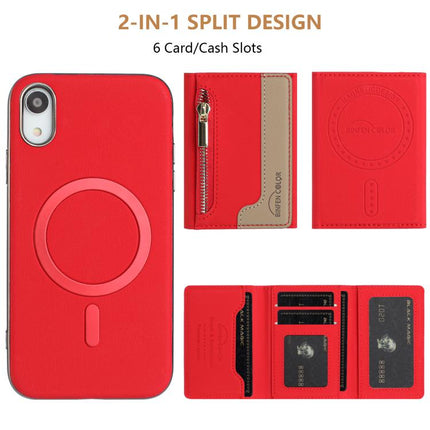 Zipper Horizontal Magnetic Card Bag RFID MagSafe Phone Case, For iPhone XR, For iPhone 8 Plus / 7 Plus, For iPhone 8 / 7 / 6