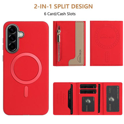 Zipper Horizontal Magnetic Card Bag RFID MagSafe Phone Case, For Samsung Galaxy A25, For Samsung Galaxy A55
