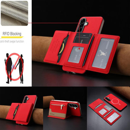 Zipper Horizontal Magnetic Card Bag RFID MagSafe Phone Case, For Samsung Galaxy A25, For Samsung Galaxy A55