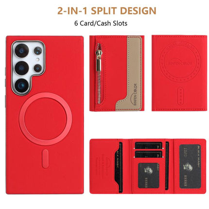 Zipper Horizontal Magnetic Card Bag RFID MagSafe Phone Case, For Samsung Galaxy S24 Ultra 5G, For Samsung Galaxy S24+ 5G, For Samsung Galaxy S24 5G, For Samsung Galaxy S23 Ultra 5G