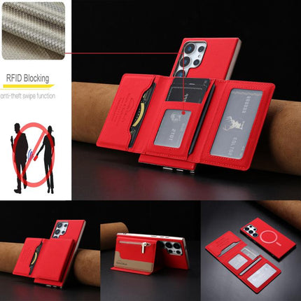 Zipper Horizontal Magnetic Card Bag RFID MagSafe Phone Case, For Samsung Galaxy S24 Ultra 5G, For Samsung Galaxy S24+ 5G, For Samsung Galaxy S24 5G, For Samsung Galaxy S23 Ultra 5G