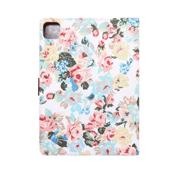 Funda protectora de cuero con tapa horizontal para PC con textura de tela con flores, soporte, ranuras para tarjetas, billetera, marco de fotos y función de suspensión/activación, para iPad Air 2022/2020 10.9