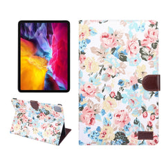 Funda protectora de cuero con tapa horizontal para PC con textura de tela con flores, soporte, ranuras para tarjetas, billetera, marco de fotos y función de suspensión/activación, para iPad Air 2022/2020 10.9