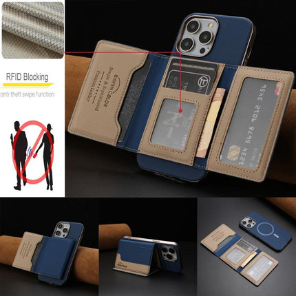 Colour Matching Horizontal Magnetic Card Bag RFID MagSafe Phone Case, For iPhone 15 Pro Max, For iPhone 15 Pro, For iPhone 15 Plus, For iPhone 15