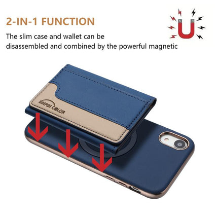 Colour Matching Horizontal Magnetic Card Bag RFID MagSafe Phone Case, For iPhone XR, For iPhone 8 Plus / 7 Plus, For iPhone 8 / 7 / 6