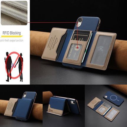 Colour Matching Horizontal Magnetic Card Bag RFID MagSafe Phone Case, For iPhone XR, For iPhone 8 Plus / 7 Plus, For iPhone 8 / 7 / 6
