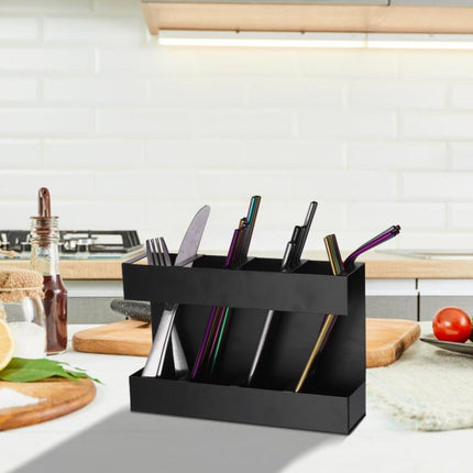Four-grid Straw Cutlery Metal Storage Rack Kitchen Organizer without Soft Magnetic Sheet, without Soft Magnetic Sheet