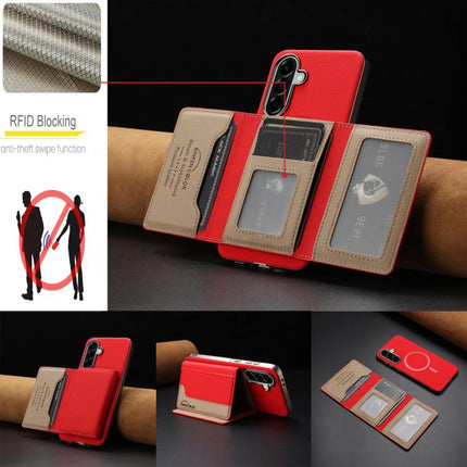 Colour Matching Horizontal Magnetic Card Bag RFID MagSafe Phone Case, For Samsung Galaxy A25, For Samsung Galaxy A55