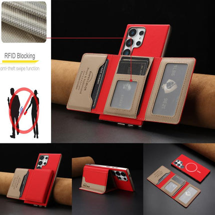 Colour Matching Horizontal Magnetic Card Bag RFID MagSafe Phone Case, For Samsung Galaxy S24 Ultra 5G, For Samsung Galaxy S24+ 5G, For Samsung Galaxy S24 5G, For Samsung Galaxy S23 Ultra 5G