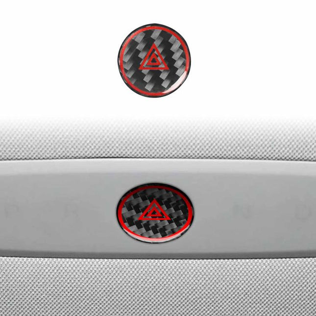 For Tesla Model 3 2023- Carbon Fiber Car Emergency Light Button with Label Decorative Sticker, Car Emergency Light Button, Car Emergency Light Button with Label