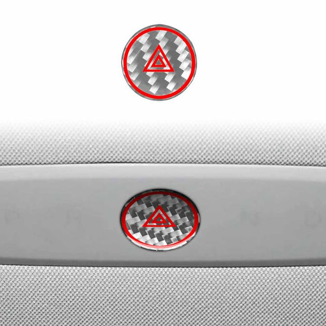 For Tesla Model 3 2023- Carbon Fiber Car Emergency Light Button with Label Decorative Sticker, Car Emergency Light Button, Car Emergency Light Button with Label