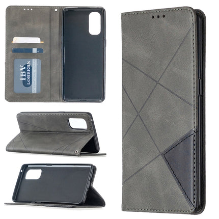Rhombus Texture Horizontal Flip Magnetic Leather Case with Holder & Card Slots, For OPPO Reno4 Pro 5G