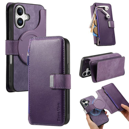 CaseNeo MagSafe RFID Anti-theft Zipper Wallet Retro Leather Phone Case, For iPhone Air, For iPhone 16 Pro Max, For iPhone 16 Pro, For iPhone 16 Plus