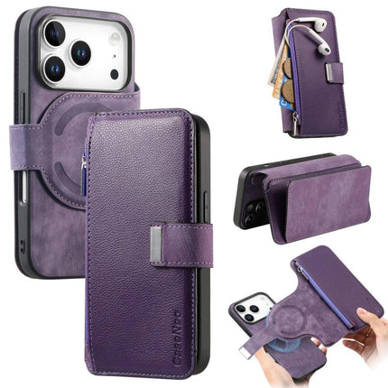 CaseNeo MagSafe RFID Anti-theft Zipper Wallet Retro Leather Phone Case, For iPhone 17e / 16e, For iPhone 17 Pro Max, For iPhone 17 Pro, For iPhone 17