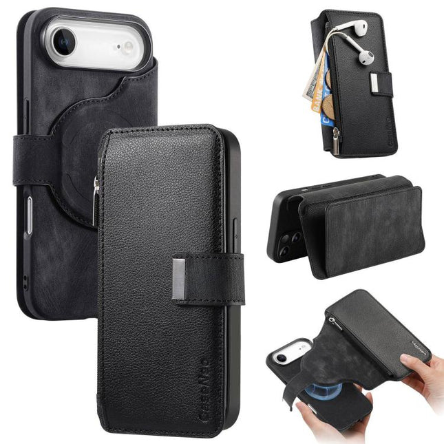CaseNeo MagSafe RFID Anti-theft Zipper Wallet Retro Leather Phone Case, For iPhone Air, For iPhone 16 Pro Max, For iPhone 16 Pro, For iPhone 16 Plus